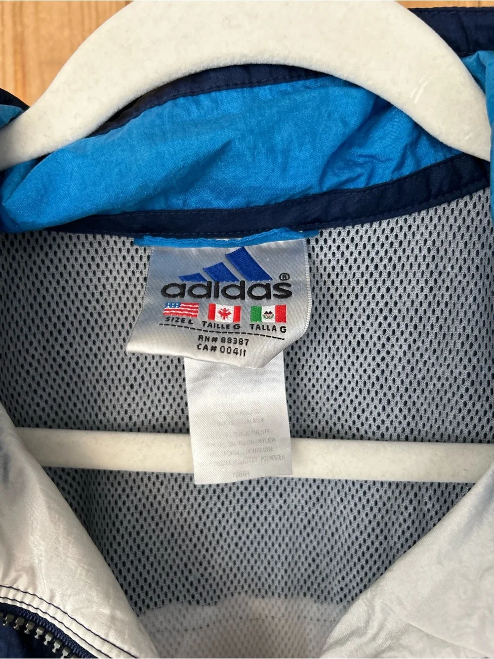 Vintage adidas Blue and White Windbreaker Jacket Size Large